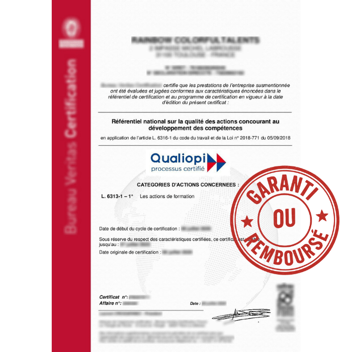 Certfication Qualiopi Garantie ou Rembousée